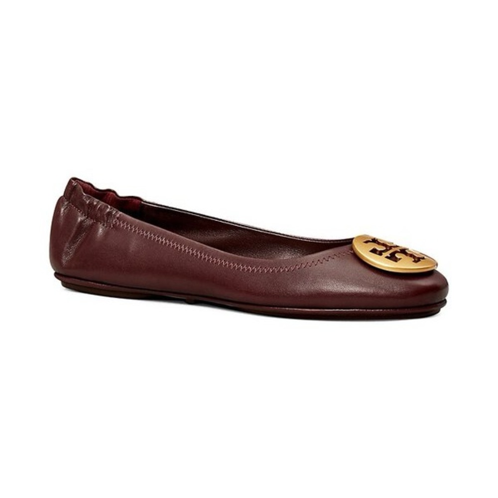 Tory Burch Minnie Leather Ballet Flat- Plum & Gold